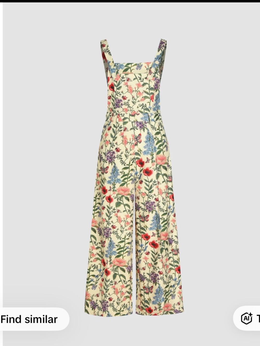 Cider Lightweight Corduroy Botanical Floral & Bug Button Wide Leg Jumpsuit - Picture 2 of 10
